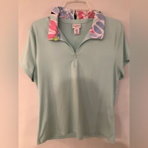 Tommy Bahama Aqua Short Sleeve Golf Polo with Multicolor Patterned Collar XL